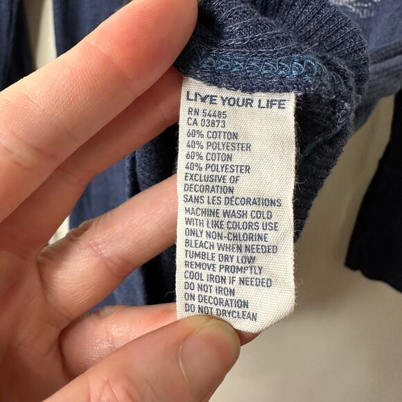 Lg Y2K VTG American Eagle Navy Ribbed Long Sleeve Tee Campus Elena Gilbert 2000s - Picture 3 of 6